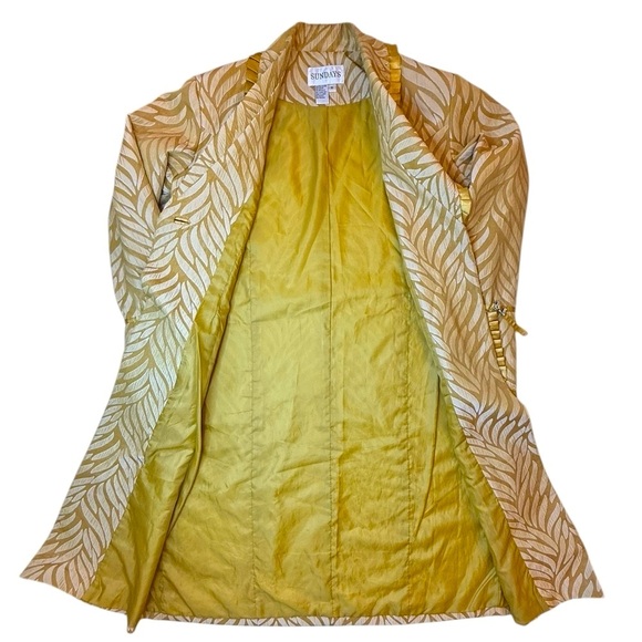 SUNDAYS Gold Metallic Jacquard Maxi Trench Coat Pleated Ruffle Trim Size 16 - Picture 6 of 13